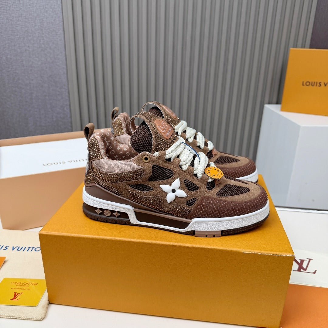 BROWN MONOGRAM-INSPIRED PLATFORM SNEAKERS