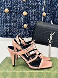 NUDE PATENT STRAPPY HEEL SANDALS WITH ELEGANT SILHOUETTE