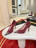 BURGUNDY RHINESTONE MESH PUMPS