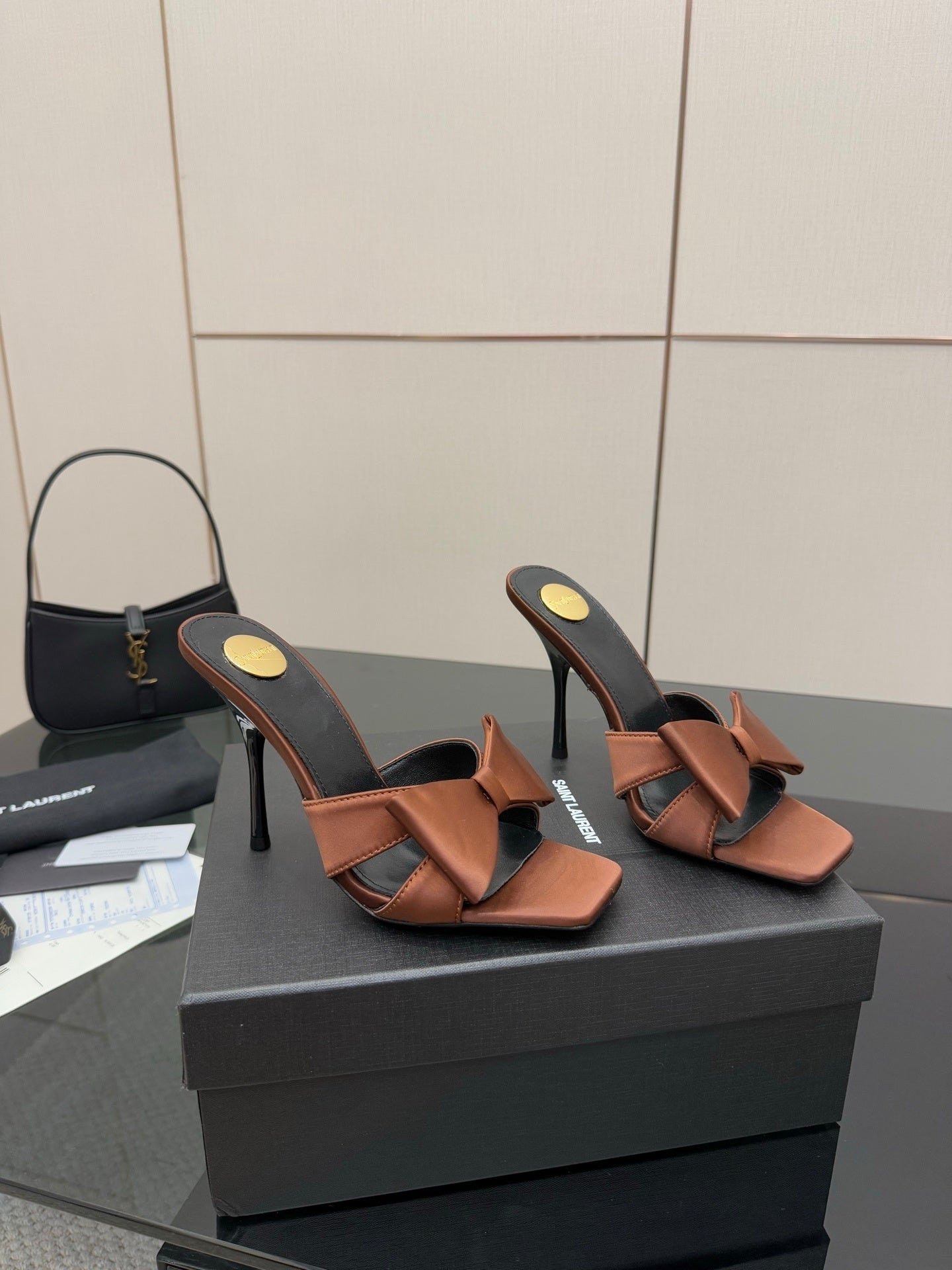 BROWN BOW DETAIL MULE HEELS