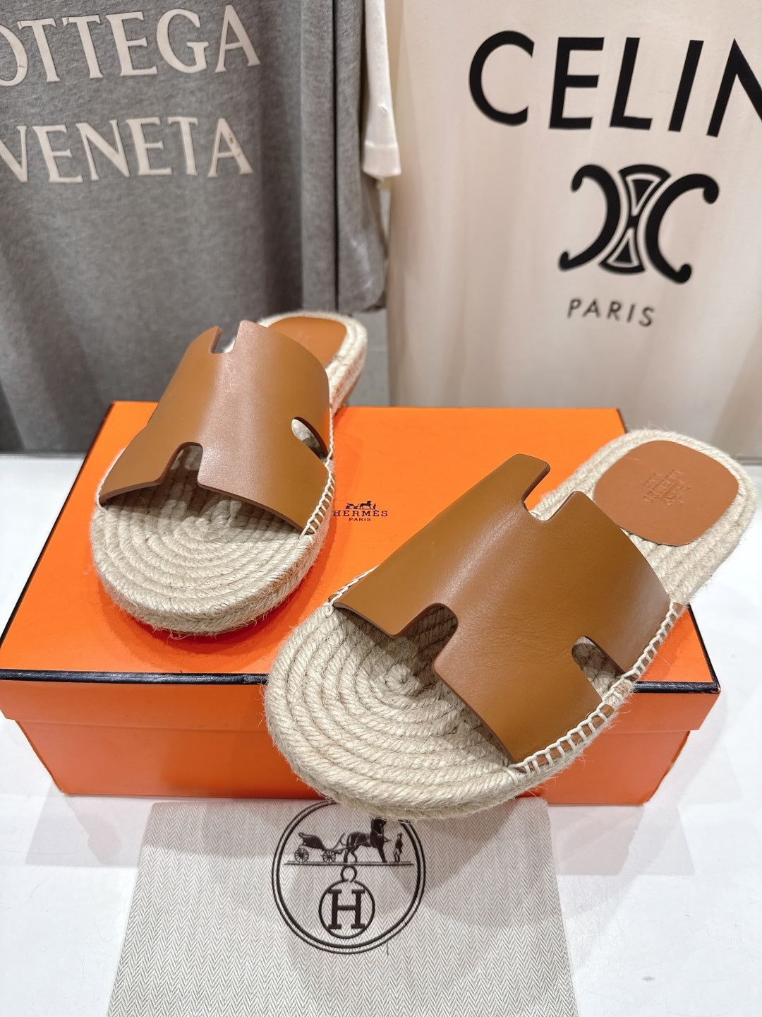 BROWN ESPADRILLE STYLE SLIDE SANDALS