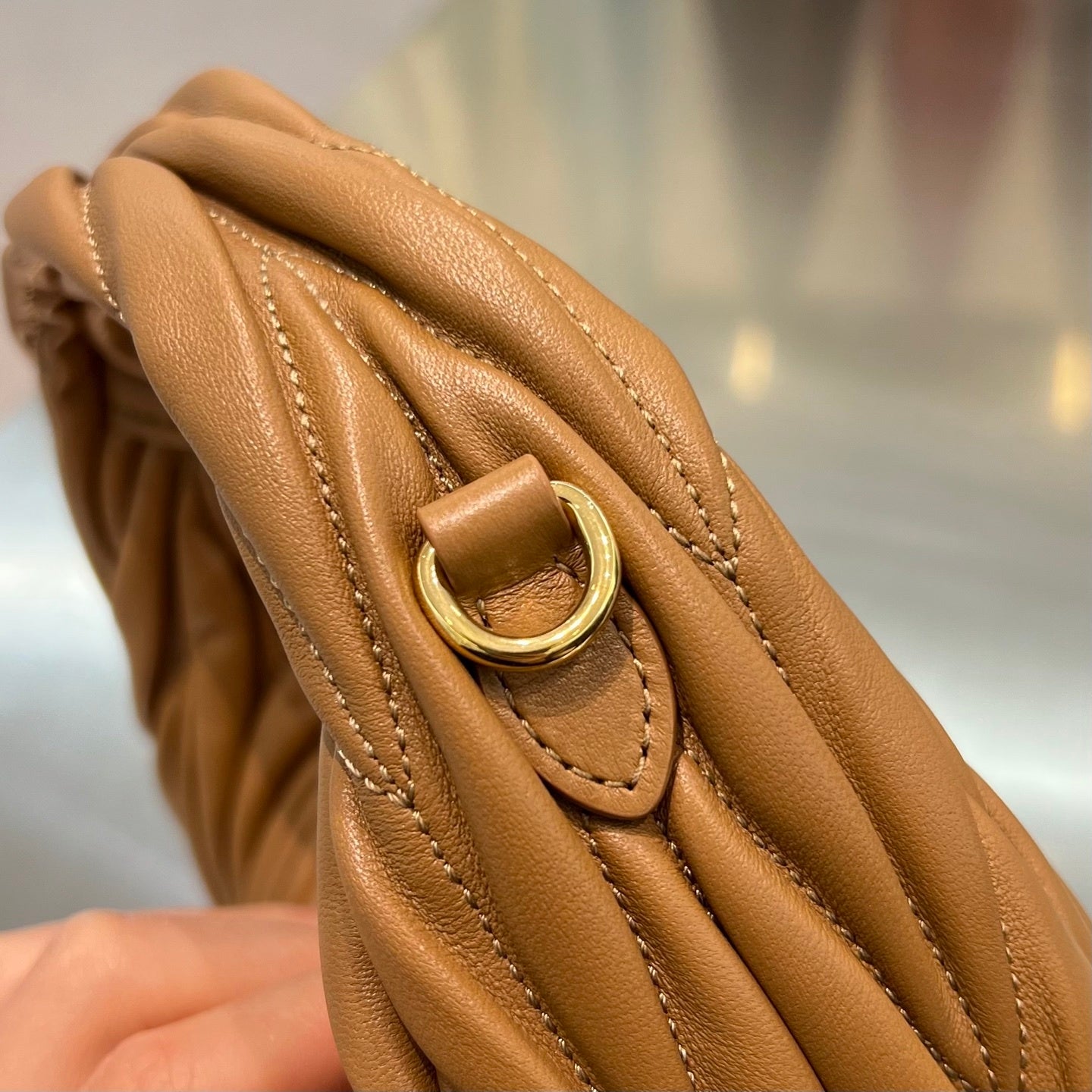 CAMEL MATELASSÉ MINI HOBO SHOULDER BAG
