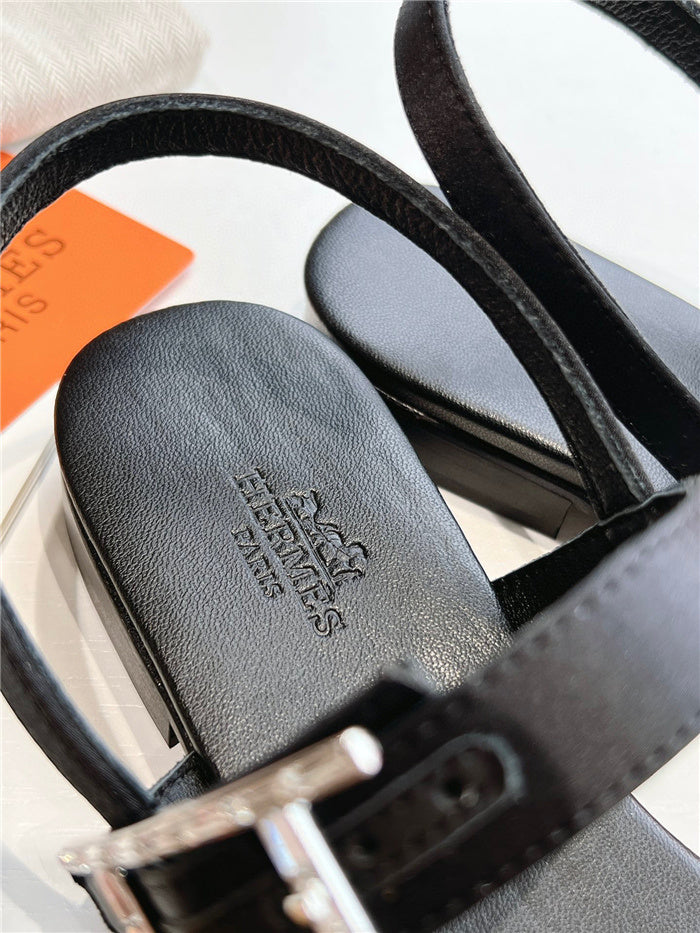 BLACK BUCKLE STRAP FLAT SANDALS