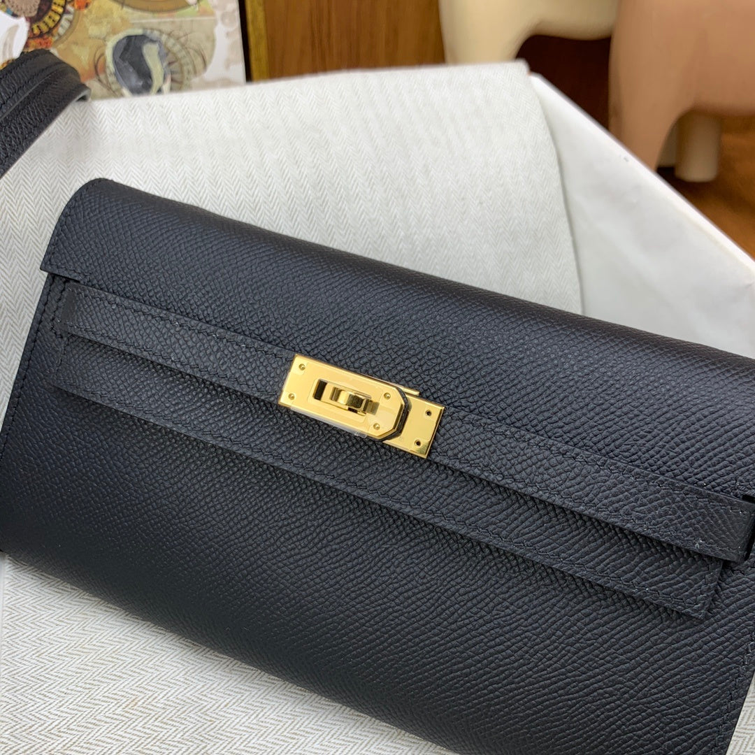 LUXURY BLACK LEATHER WALLET CROSSBODY BAG