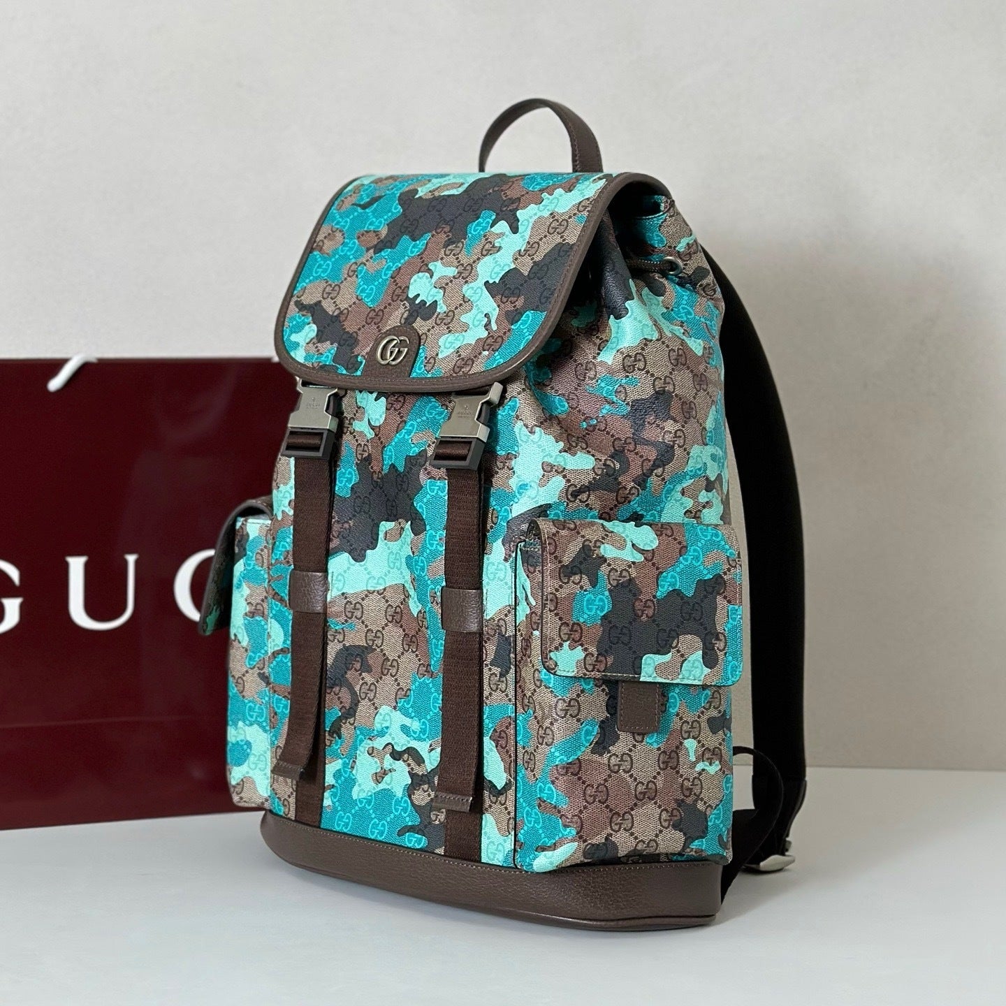 CAMOUFLAGE CANVAS BACKPACK – BLUE/TEAL
