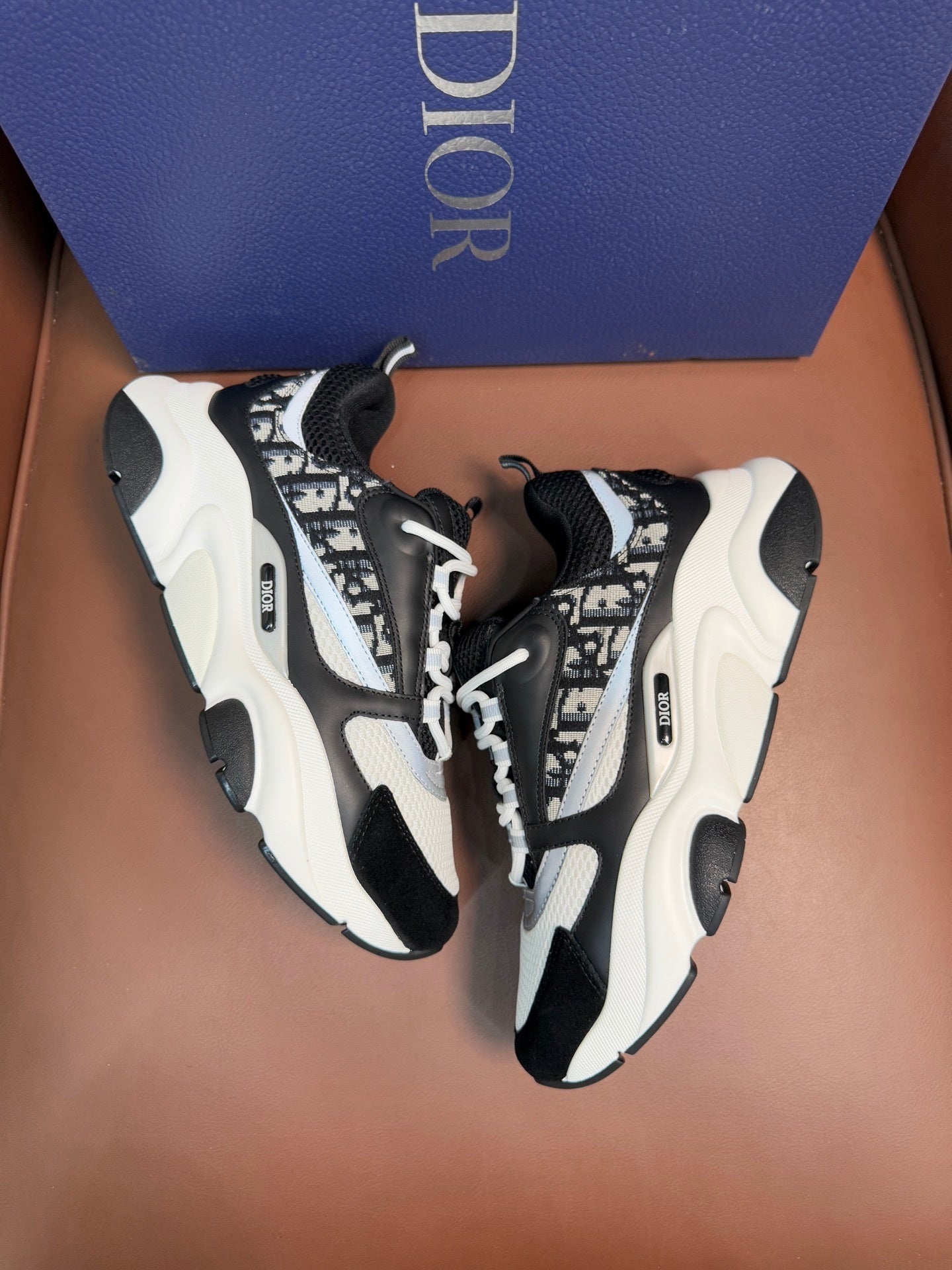 BLACK & WHITE MONOGRAM CHUNKY DESIGNER SNEAKERS