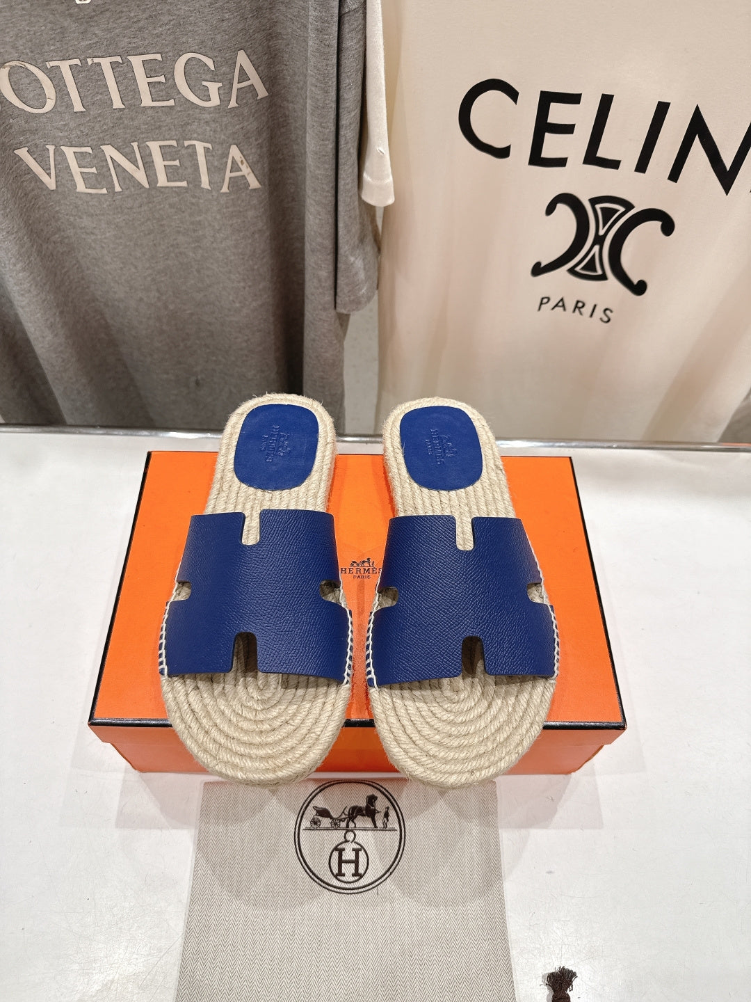 BLUE ESPADRILLE STYLE SLIDE SANDALS