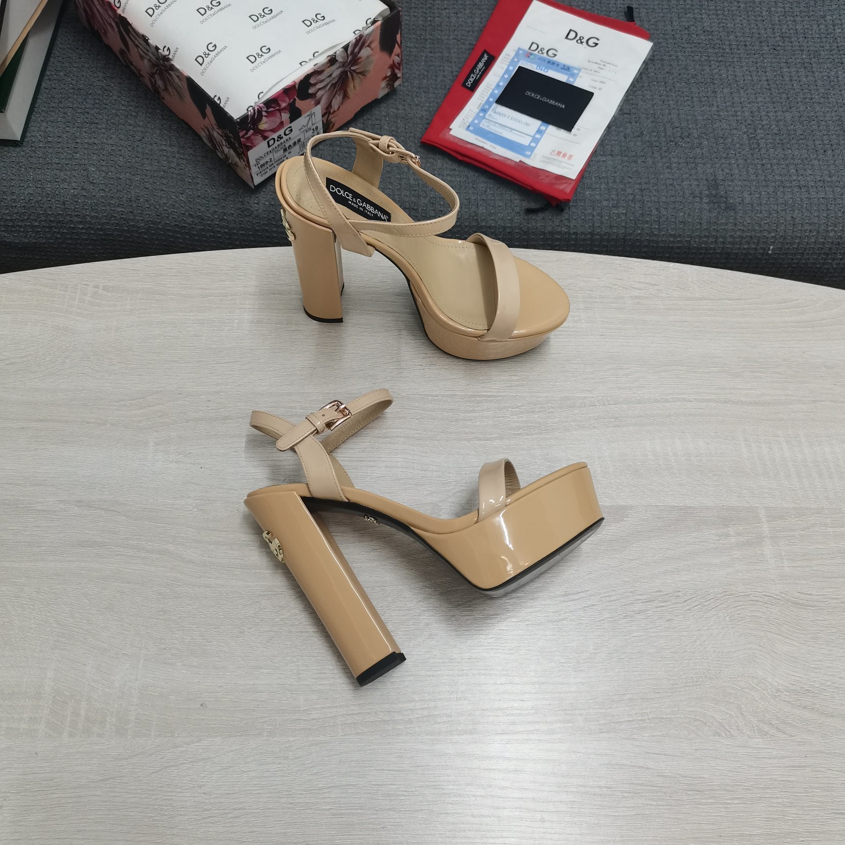 NUDE PATENT PLATFORM STRAPPY HEEL SANDALS
