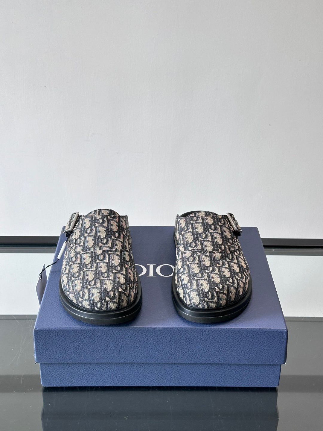 MONOGRAM DESIGNER SLIDE MULES WITH BUCKLE DETAIL