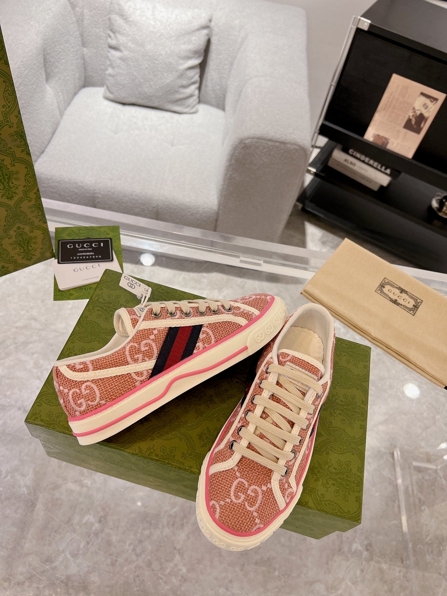 PINK MONOGRAM LOW-TOP SNEAKERS