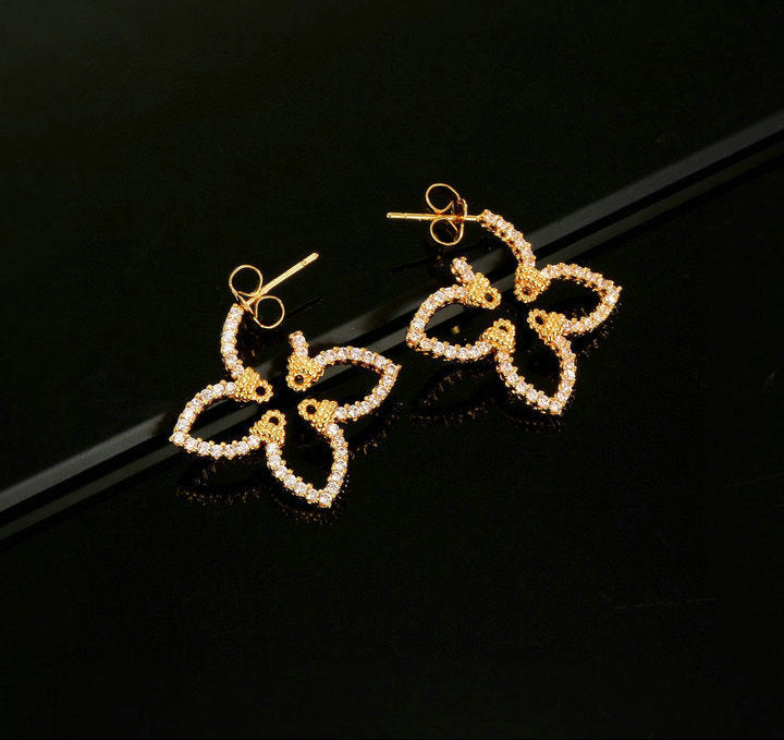 GOLD-TONE CRYSTAL FLOWER DROP EARRINGS