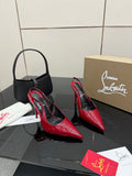 RED PATENT SLINGBACK POINTED HEELS