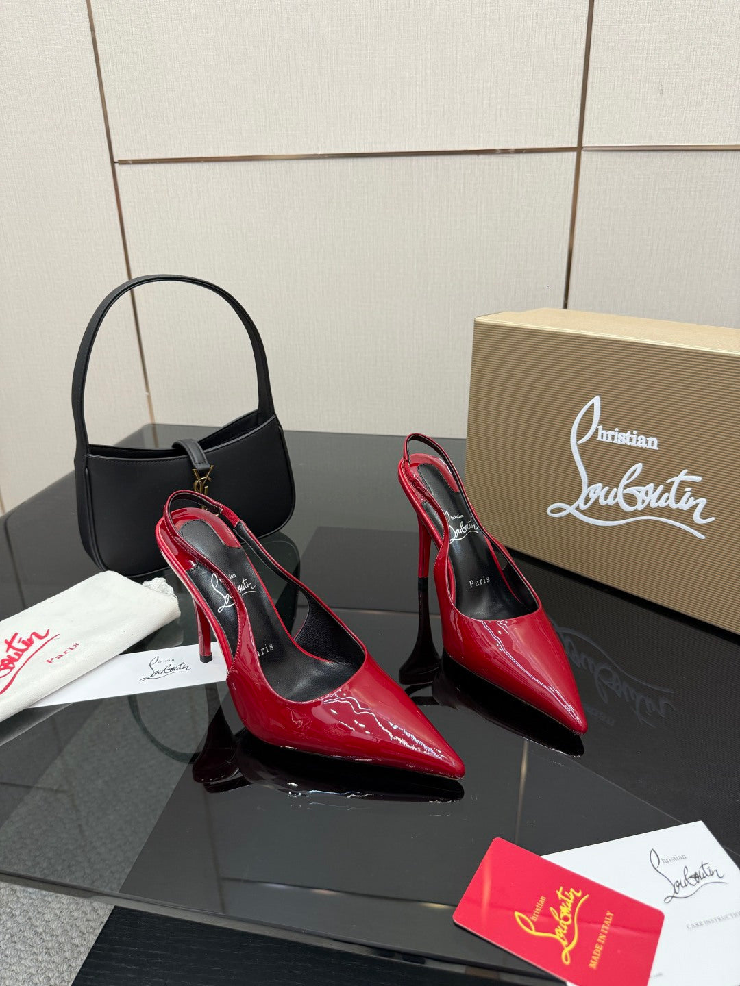 RED PATENT SLINGBACK POINTED HEELS