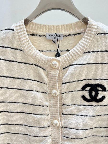 STRIPED BUTTON KNIT CARDIGAN