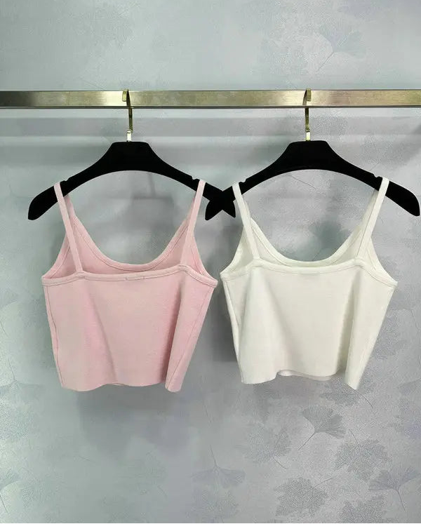 BEADED LOGO CAMI CROP TOP