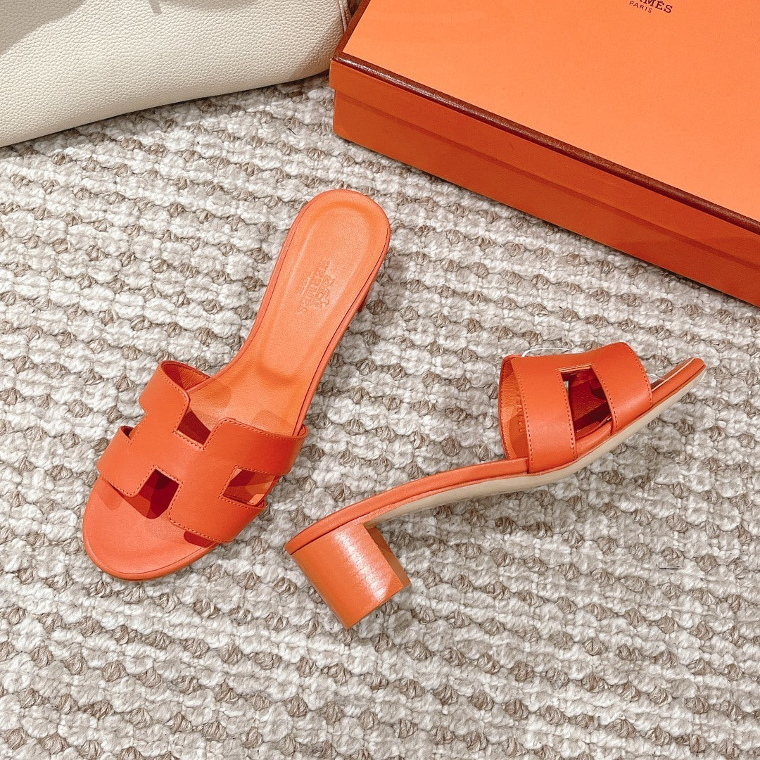 ORANGE BLOCK HEEL SANDALS