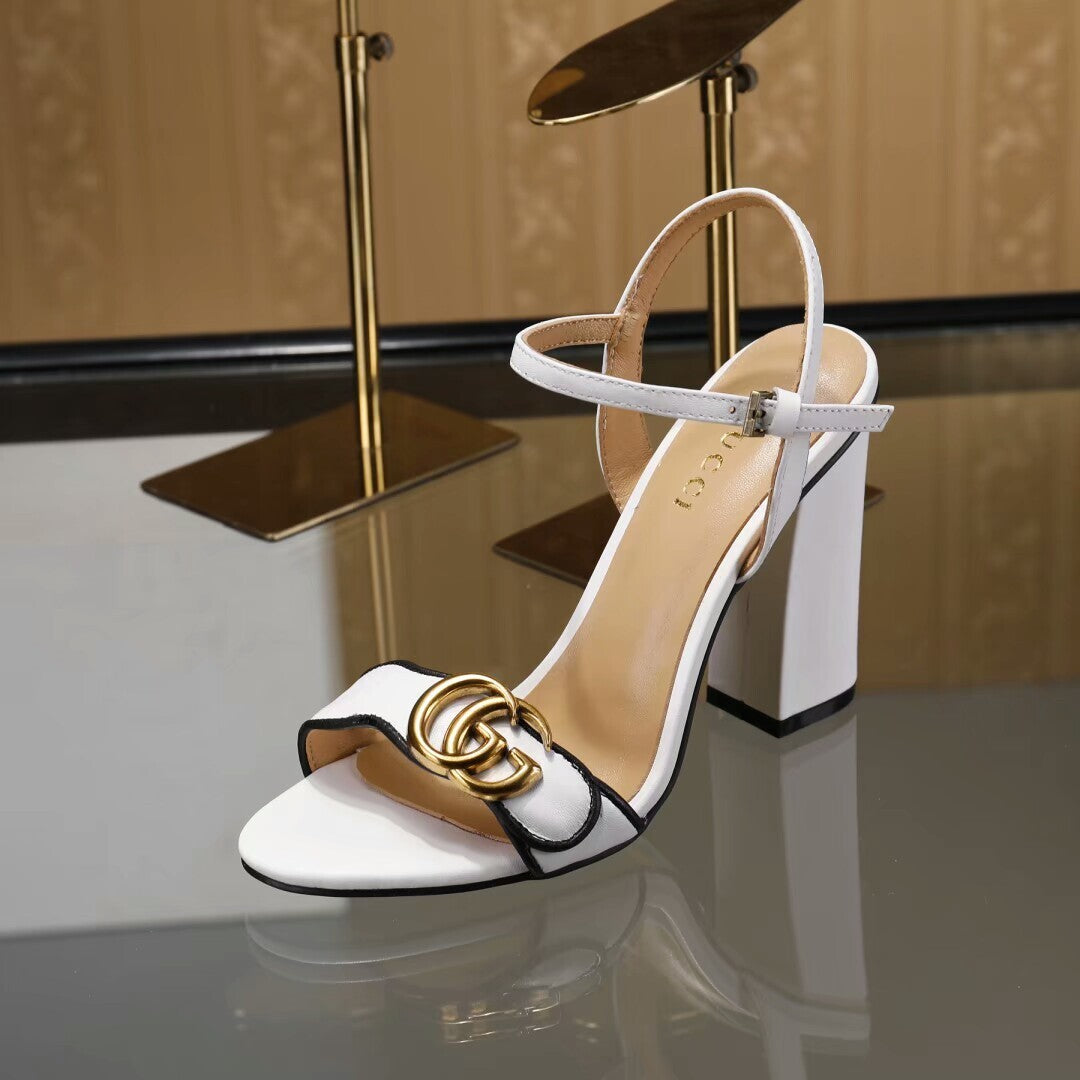 LOGO BLOCK HEEL SANDALS – WHITE EDITION