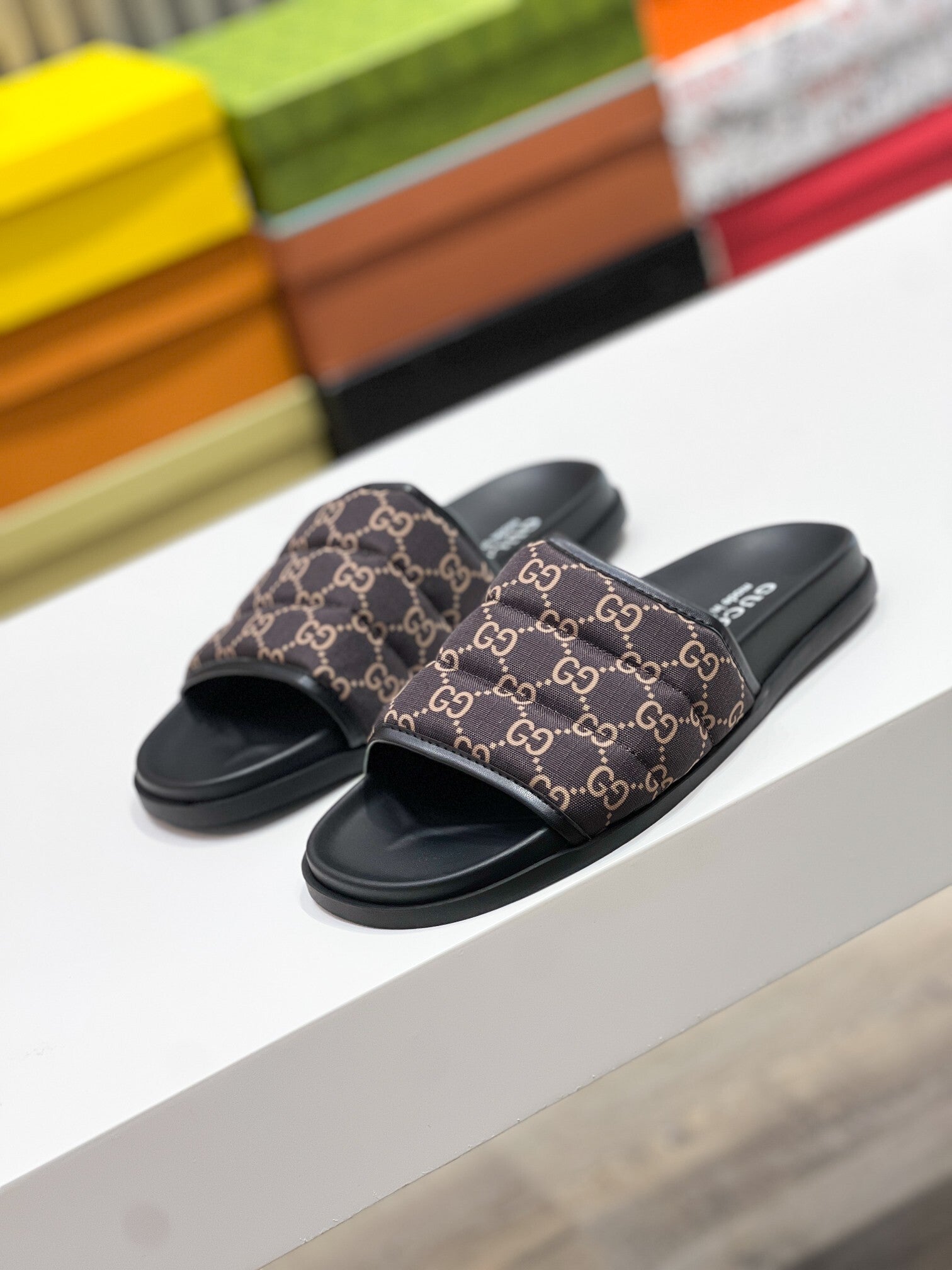SIGNATURE MONOGRAM PADDED SLIDE SANDALS
