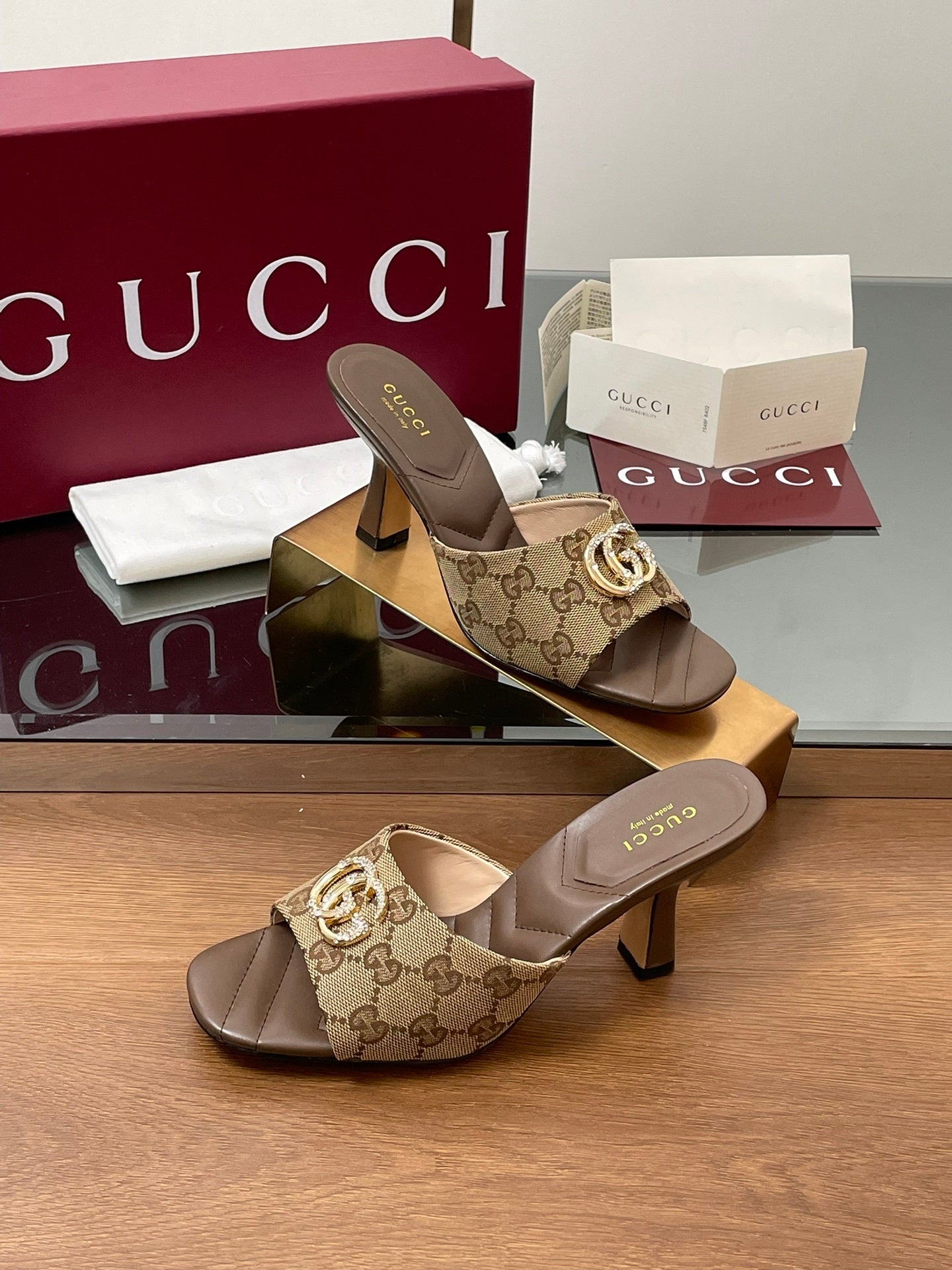 MONOGRAM BLOCK HEEL SLIDES