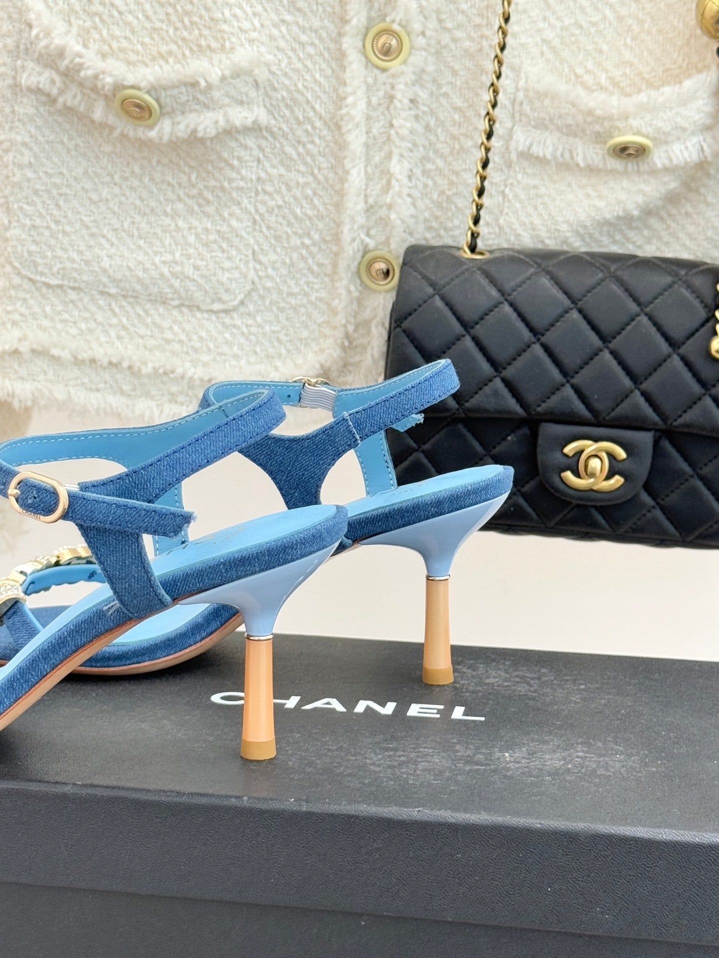 BLUE EMBELLISHED STRAPPY HEEL SANDALS