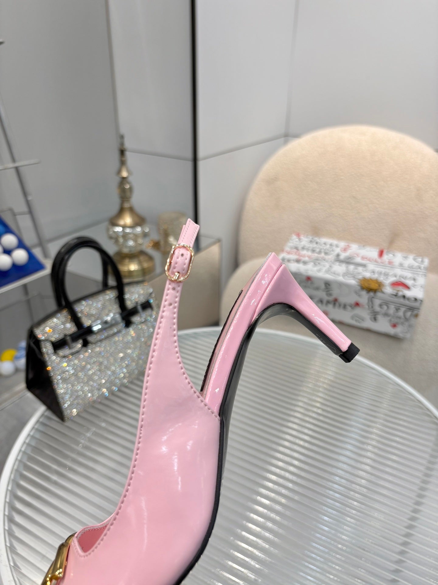 LOGO SLINGBACK HEELS – BLUSH PINK