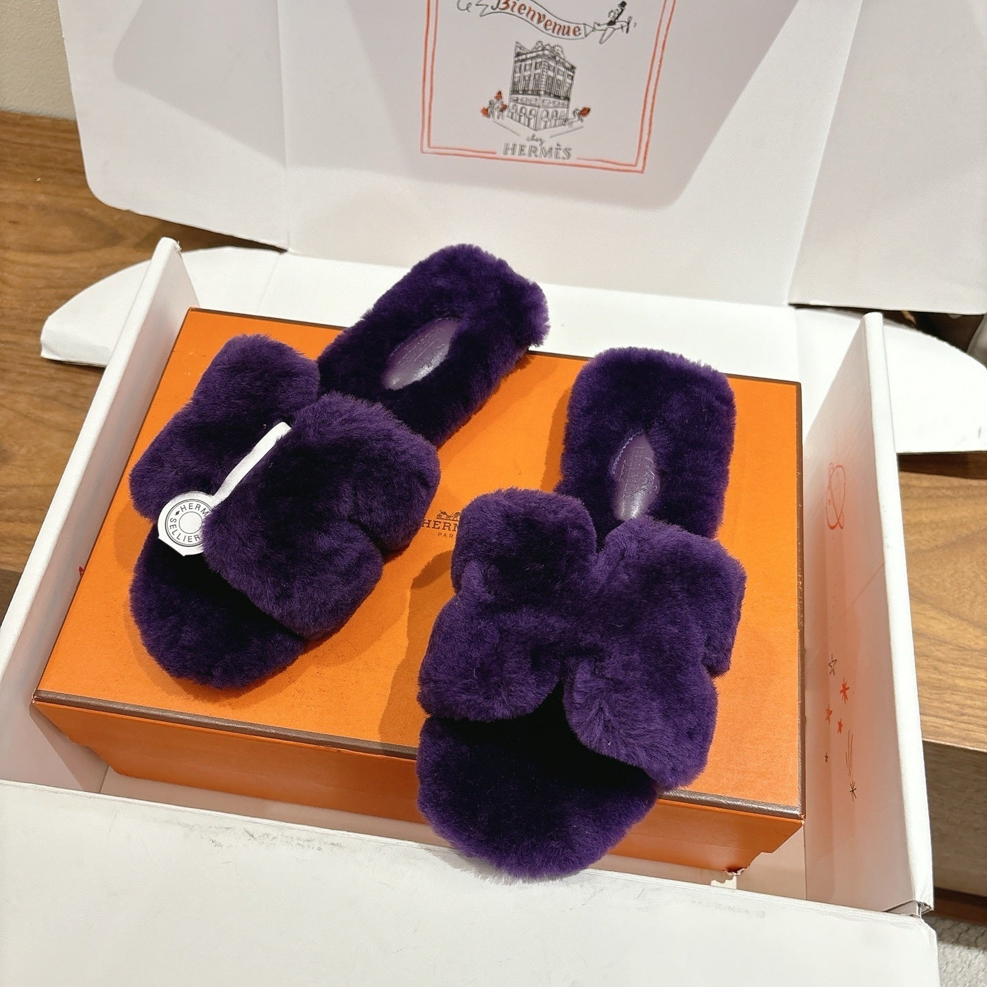PURPLE FAUX FUR SLIDE SLIPPERS