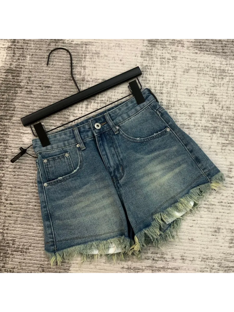 DISTRESSED DENIM FRAYED HEM SHORTS