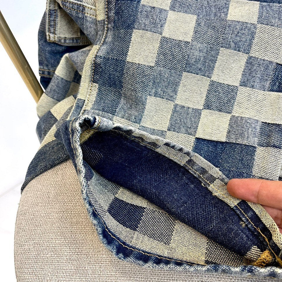 CHECKERED DENIM STRAIGHT-LEG JEANS