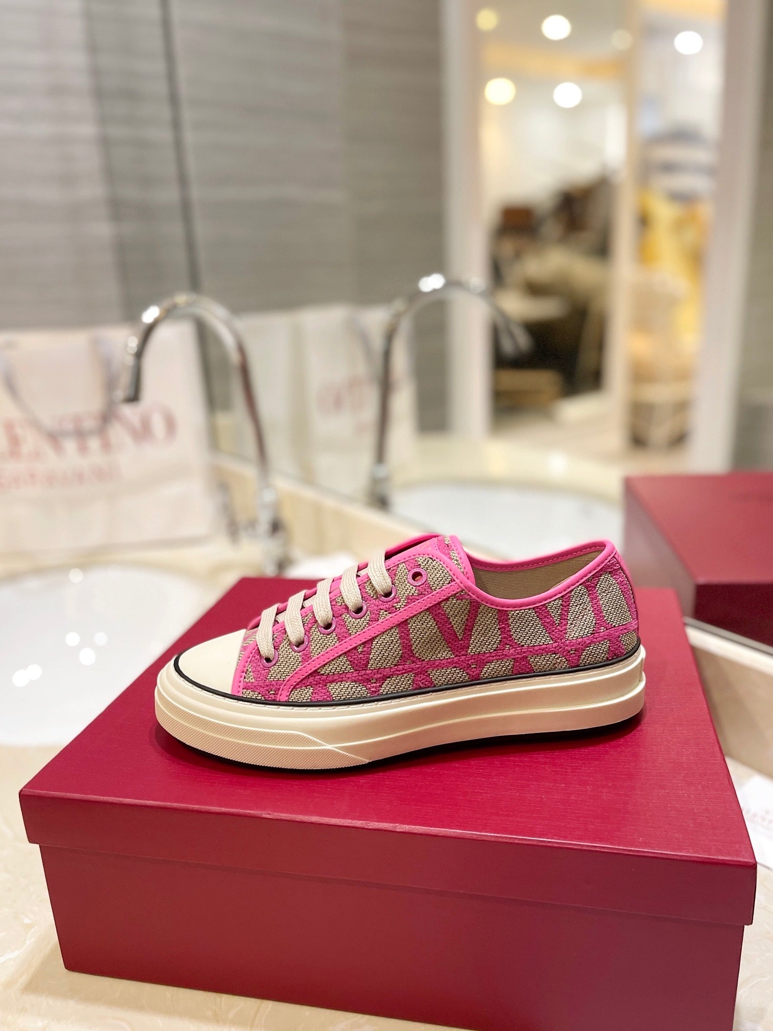 PINK MONOGRAM LOW-TOP SNEAKERS