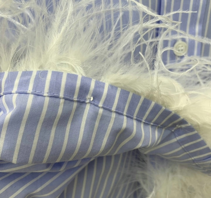 STRIPED FEATHER TRIM CROP SHIRT