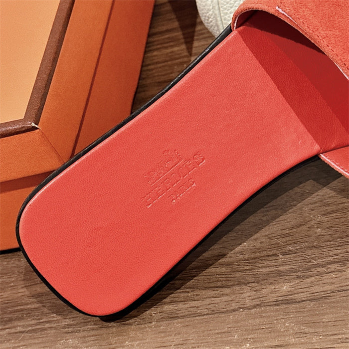 CORAL SUEDE BUCKLE SLIDE SANDALS