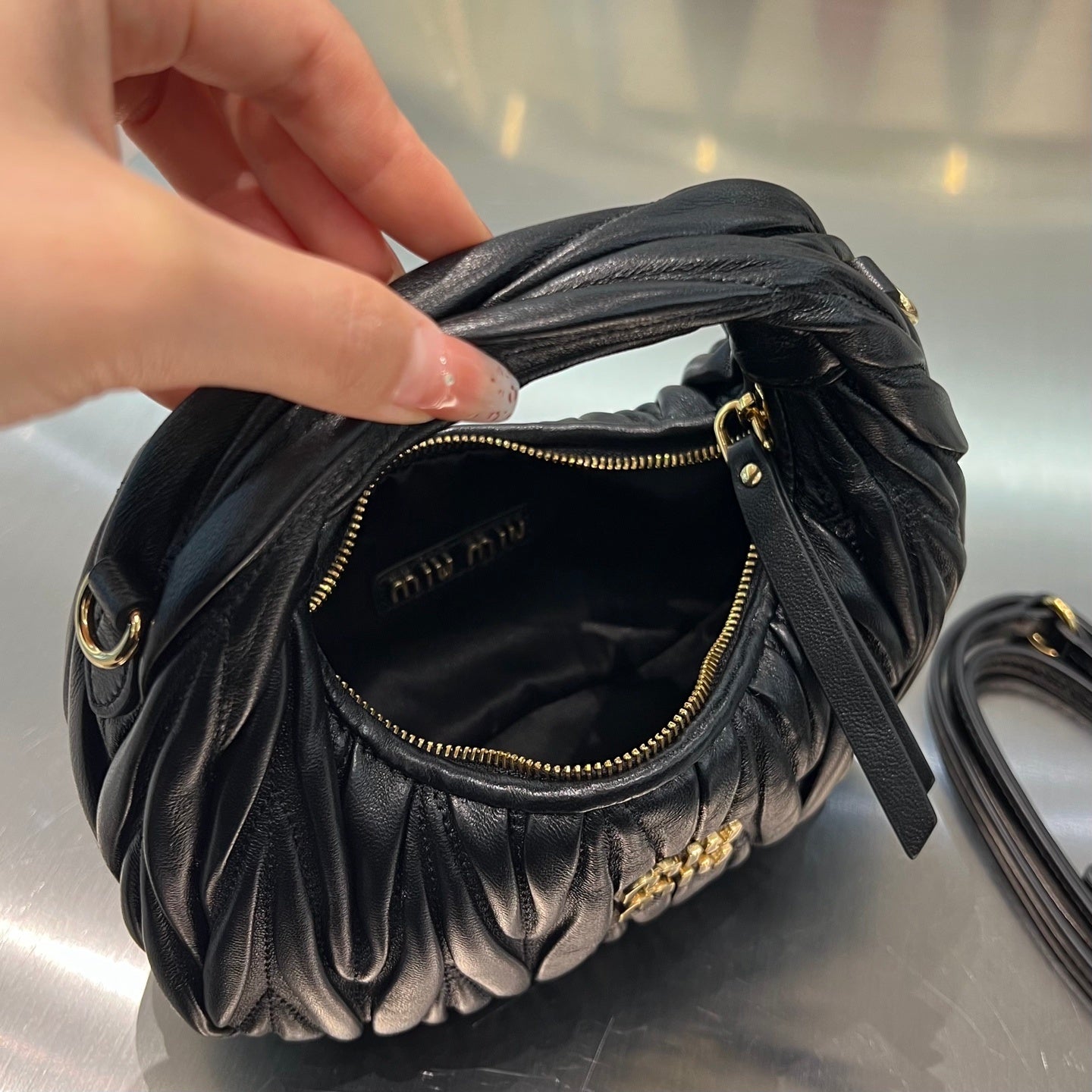 BLACK MATELASSÉ MINI HOBO SHOULDER BAG