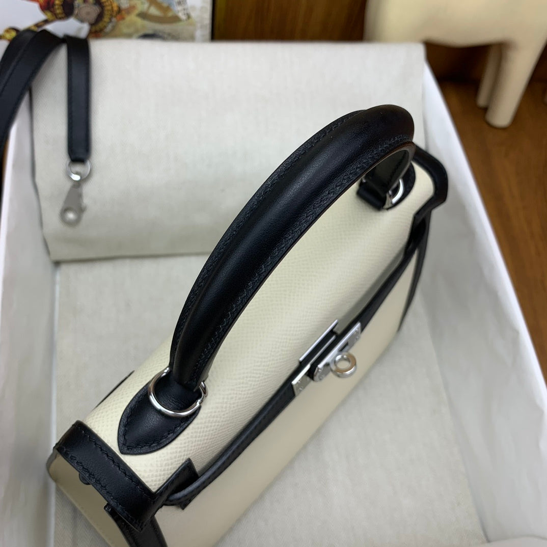 LUXURY BLACK & CREAM MINI TOP HANDLE BAG