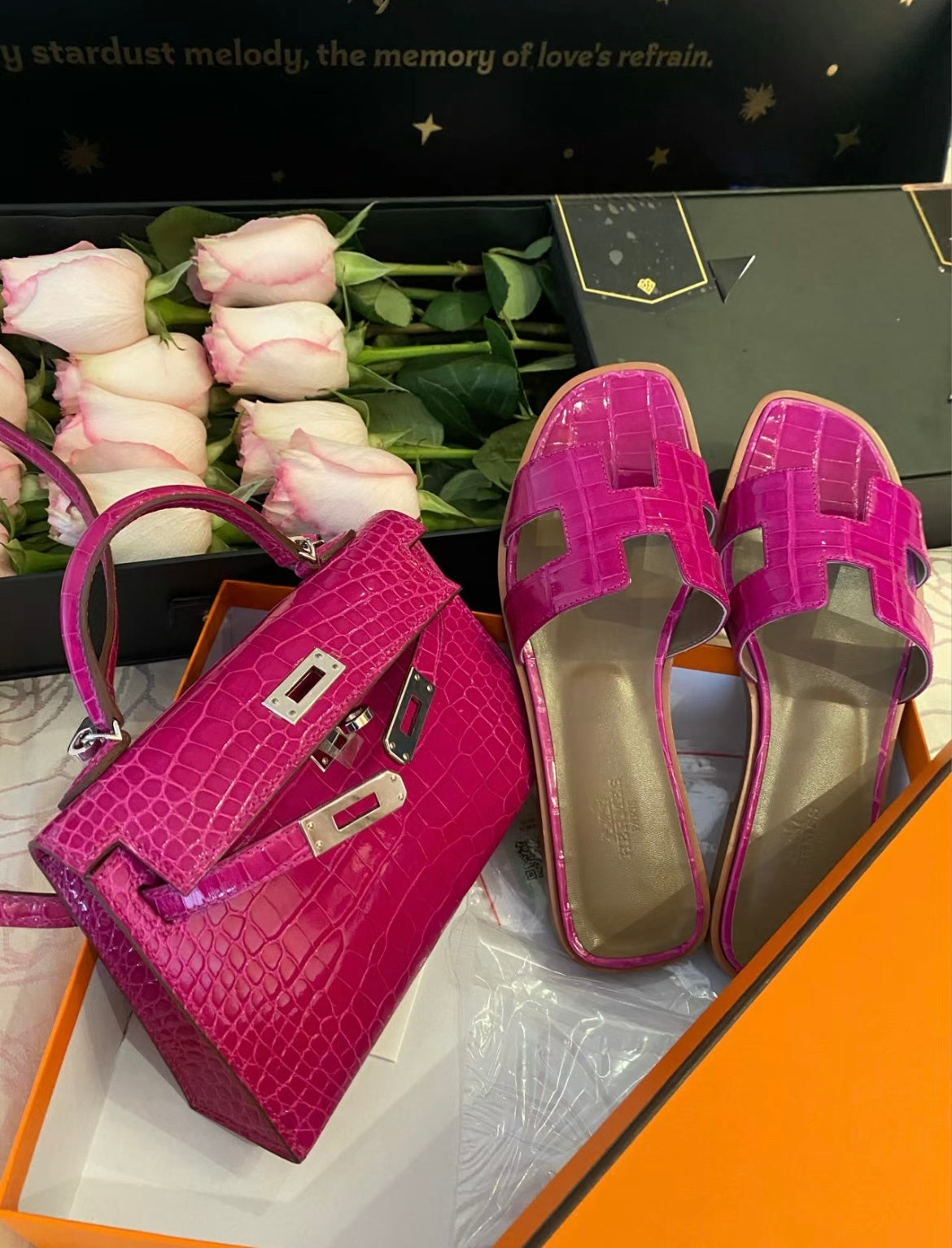 HOT PINK CROCODILE EMBOSSED MINI TOP HANDLE EVENING HANDBAG WITH GOLD HARDWARE