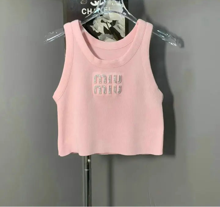 EMBELLISHED LOGO RIBBED CROP TANK