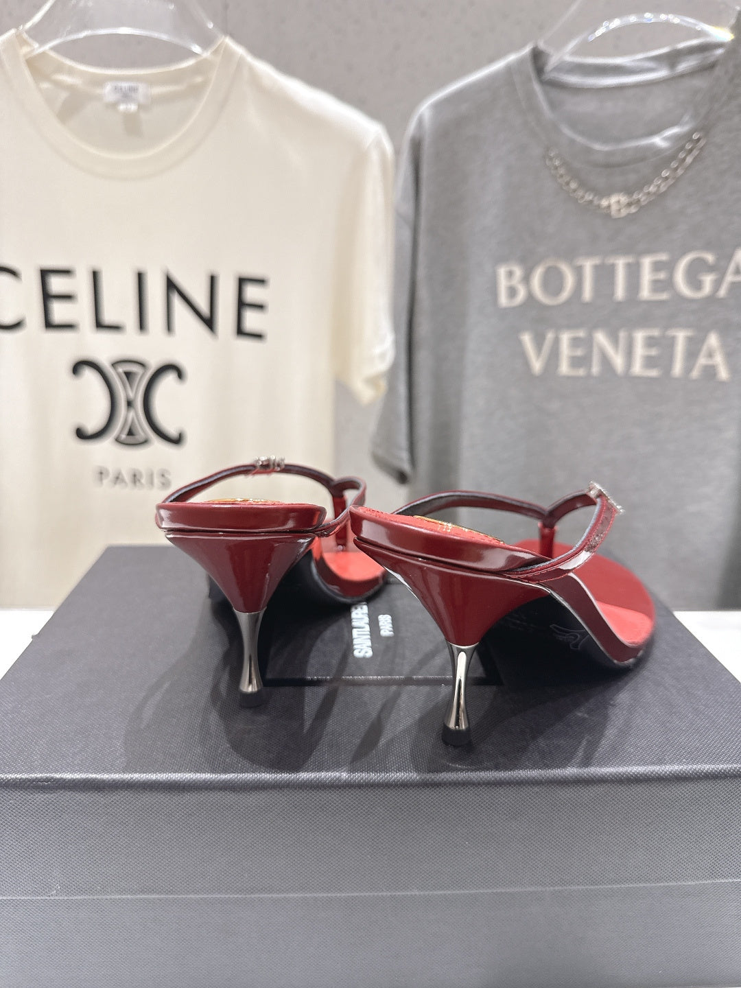 RED STRAPPY KITTEN HEEL SANDALS