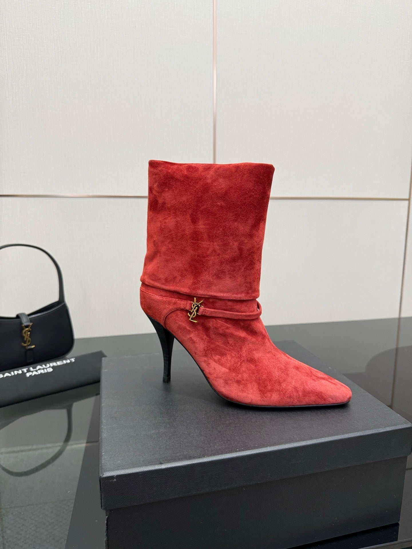 RED SUEDE HEEL BOOTS