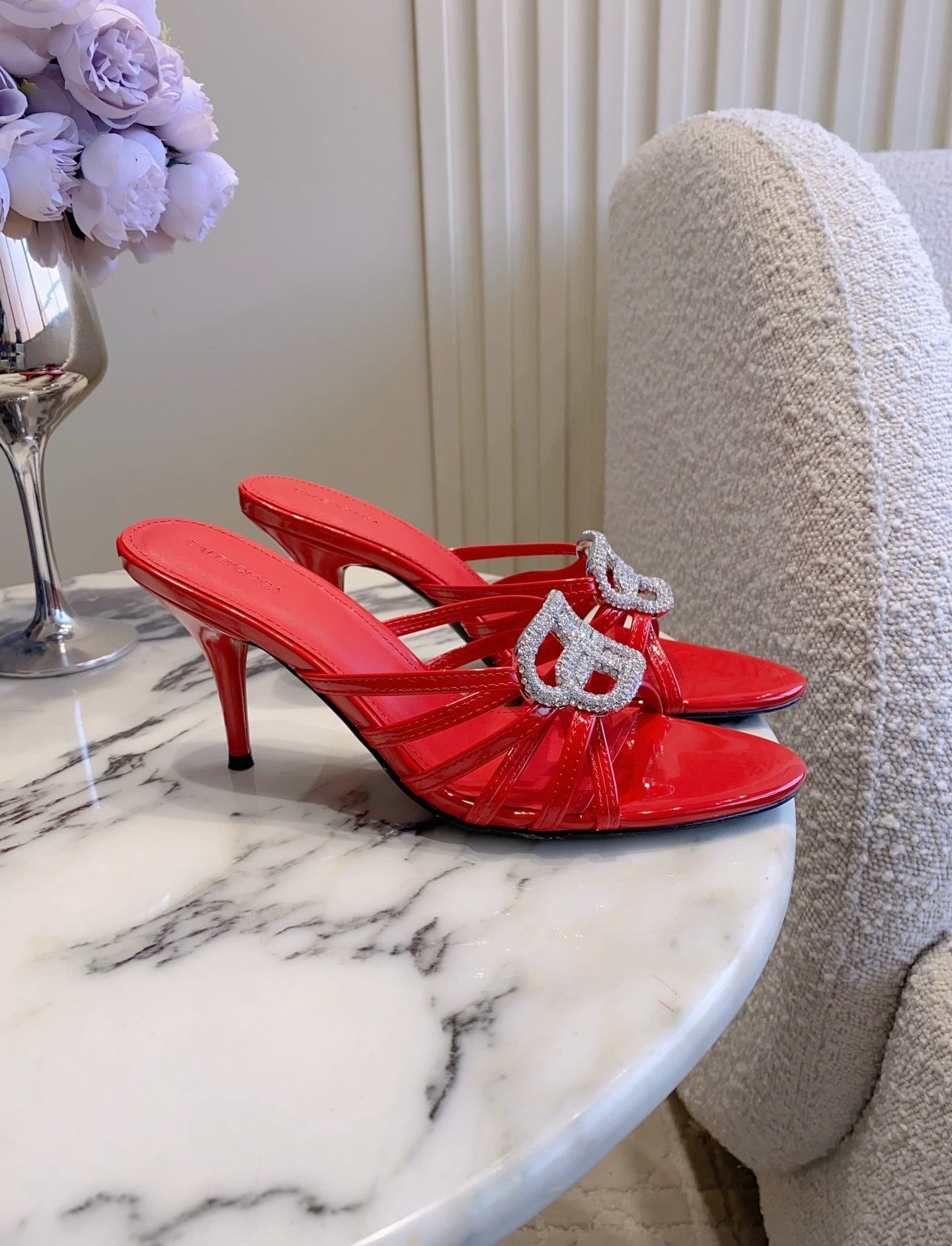 CRYSTAL EMBELLISHED RED STRAPPY HEELS