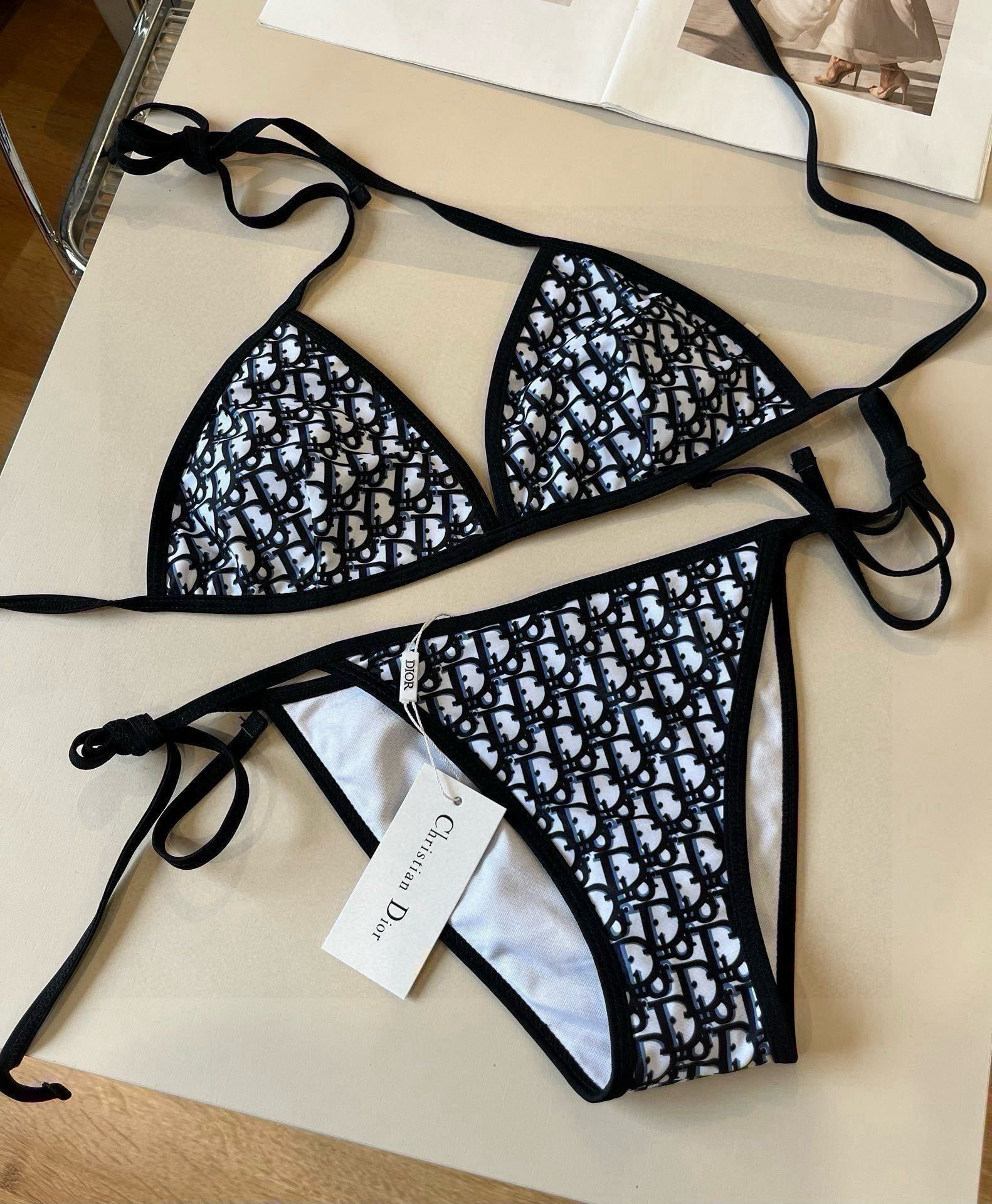 BLACK & WHITE MONOGRAM PRINT BIKINI SET