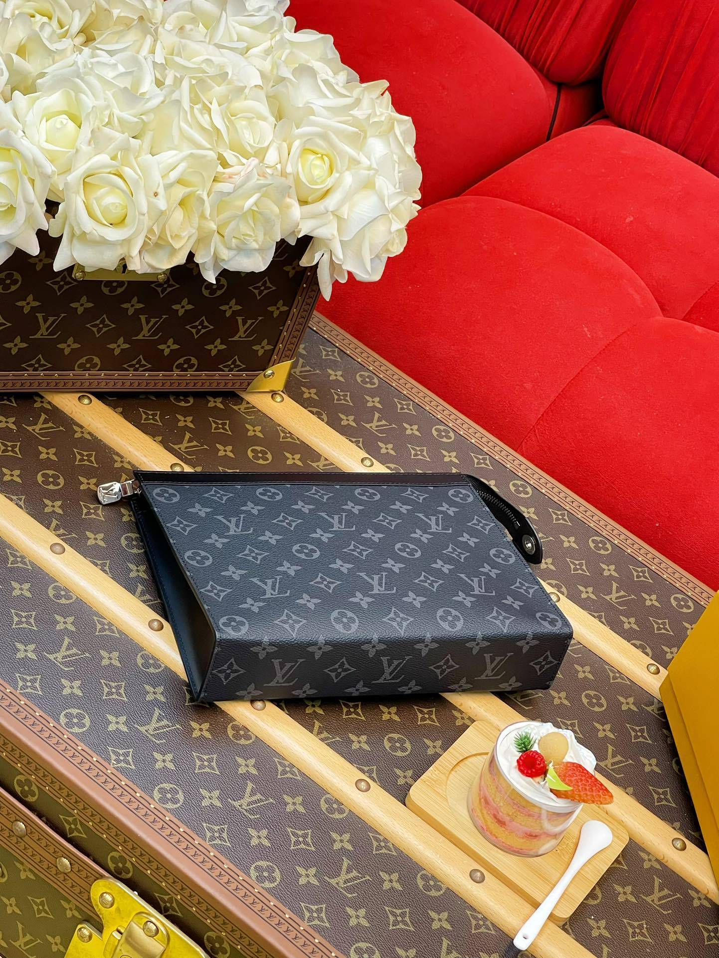 MONOGRAM ZIP POUCH CLUTCH