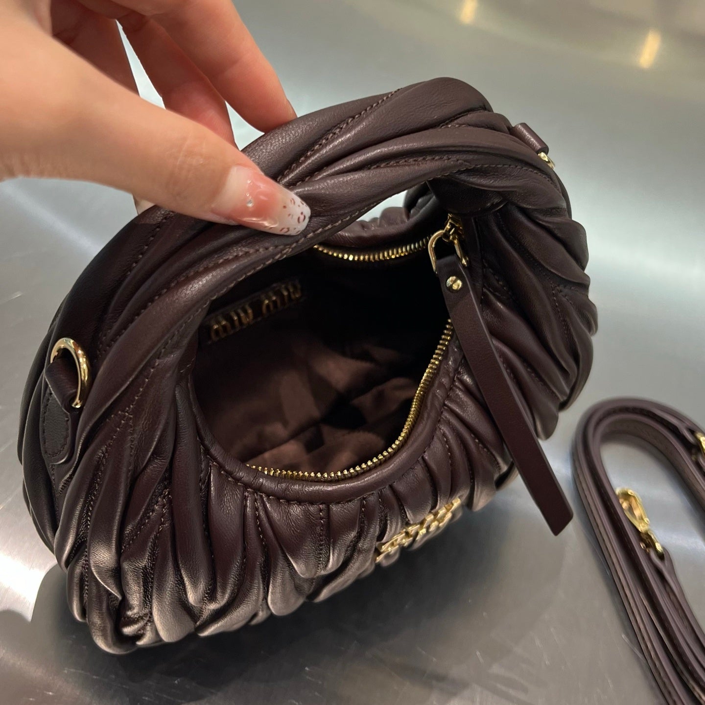 DARK CHOCOLATE MATELASSÉ MINI HOBO BAG