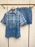 DENIM PRINT SHORT-SLEEVE SHIRT & MATCHING SHORTS SET