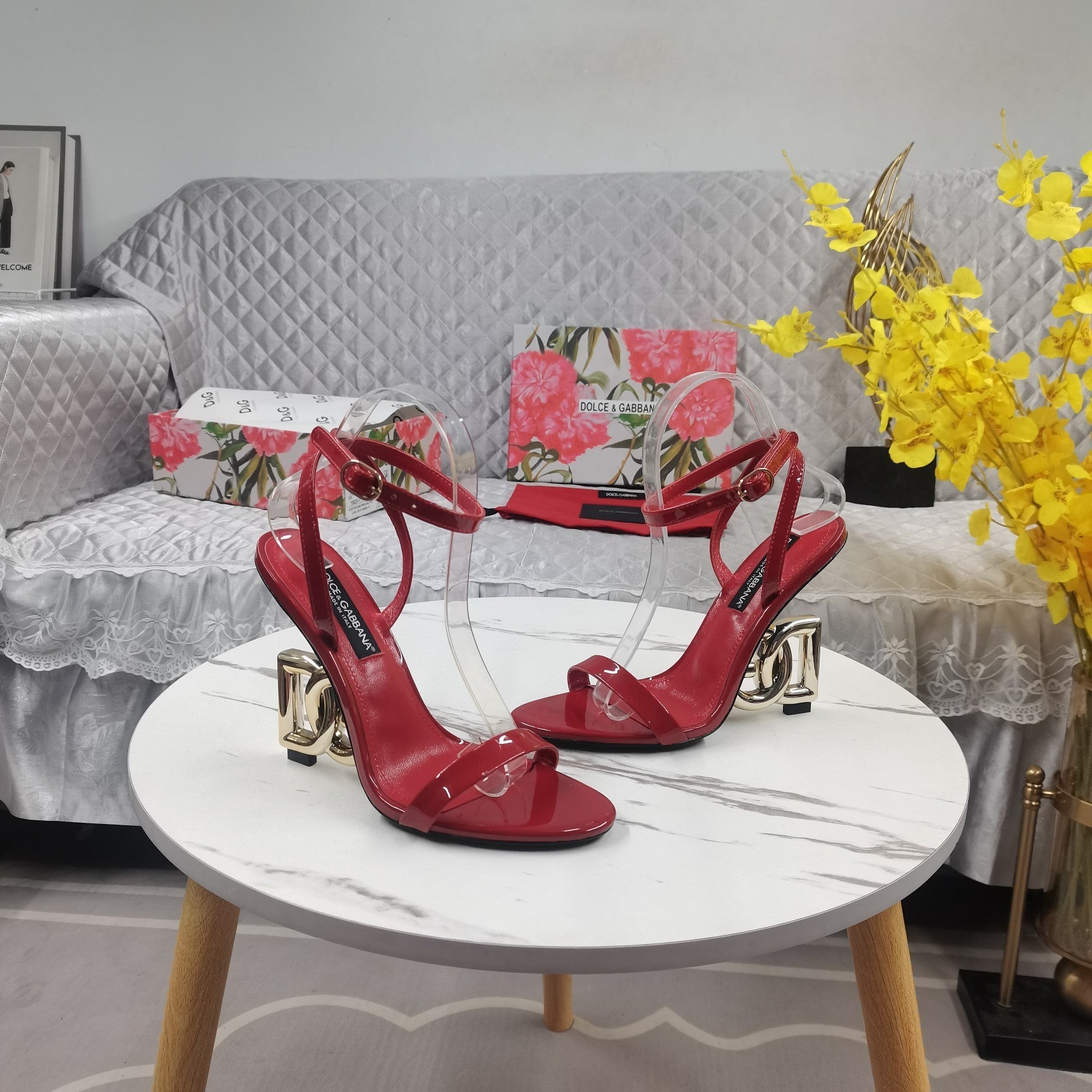 RED PATENT STRAPPY HEEL SANDALS