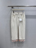 CREAM STRAIGHT-LEG DENIM WITH CONTRAST TURN-UP HEM