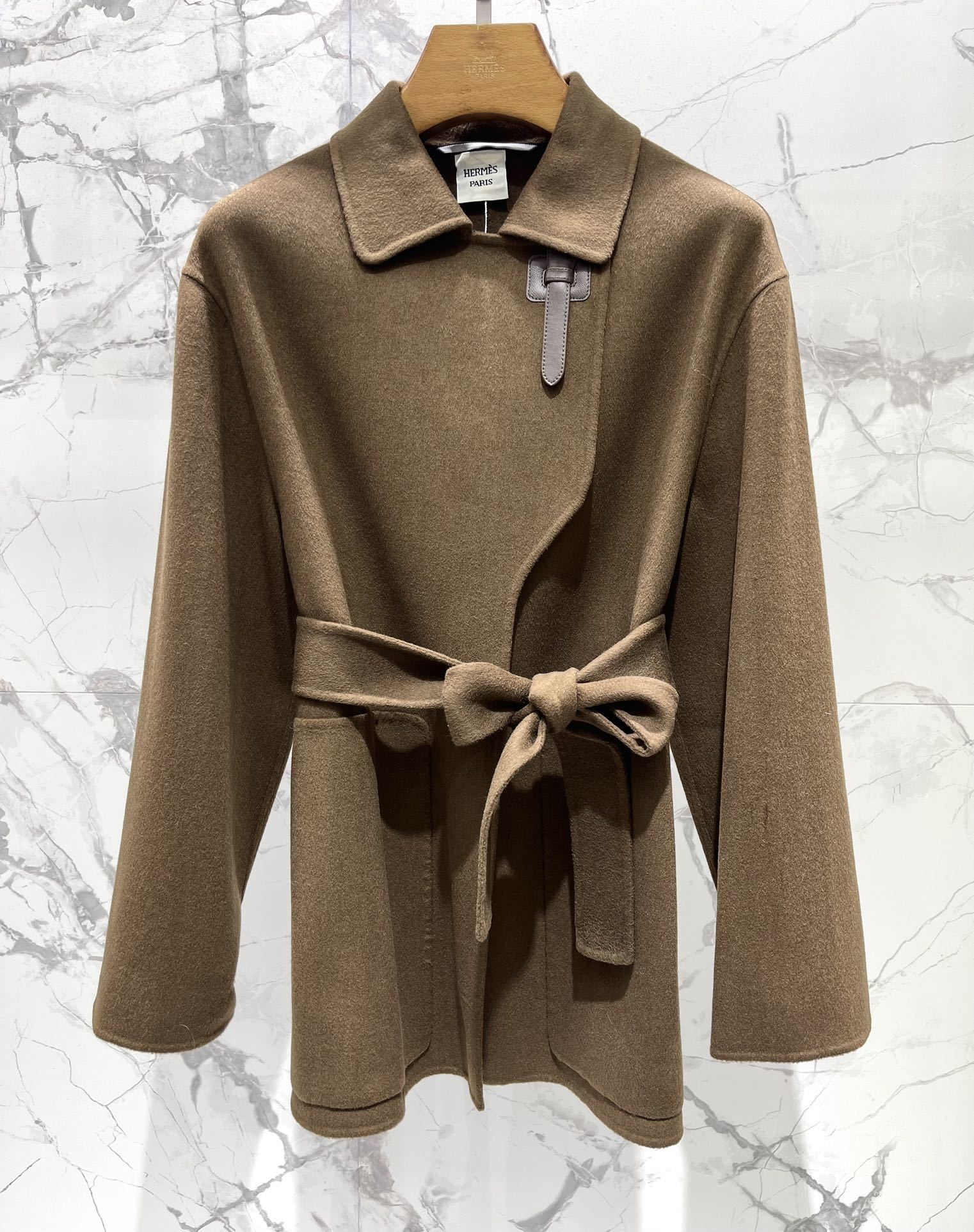 BELTED WOOL-BLEND COAT WITH ASYMMETRIC FRONT