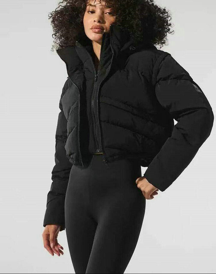 CROPPED HOODED PUFFER JACKET WITH ZIP FRONT