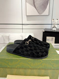 BLACK EMBOSSED MULE SLIDES