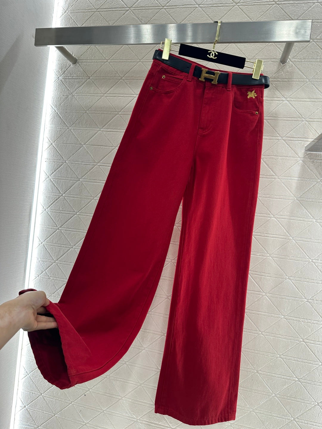 CRIMSON HIGH-WAIST WIDE-LEG TROUSERS