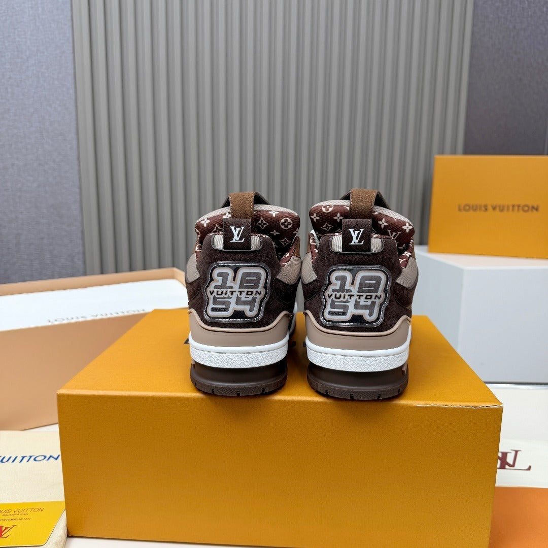 BROWN MESH PLATFORM SNEAKERS WITH CONTRAST PANELS