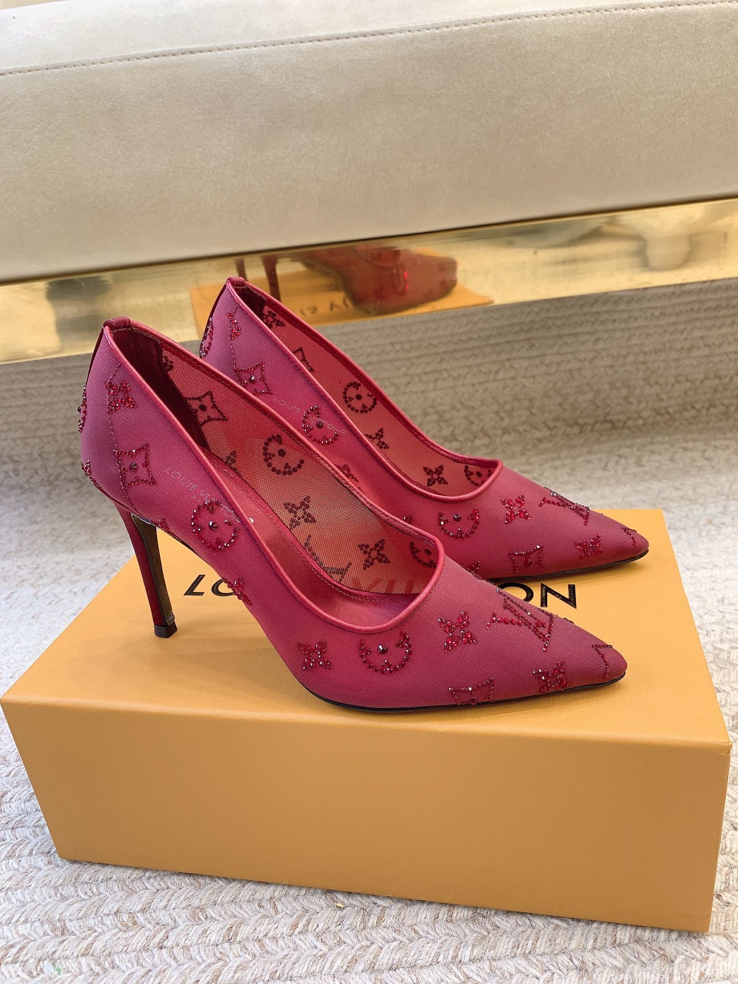 RED MONOGRAM EMBELLISHED POINTED HEELS